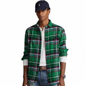 Polo Ralph Lauren Classic Fit Suede-Patch Plaid Workshirt Size XL EUC!